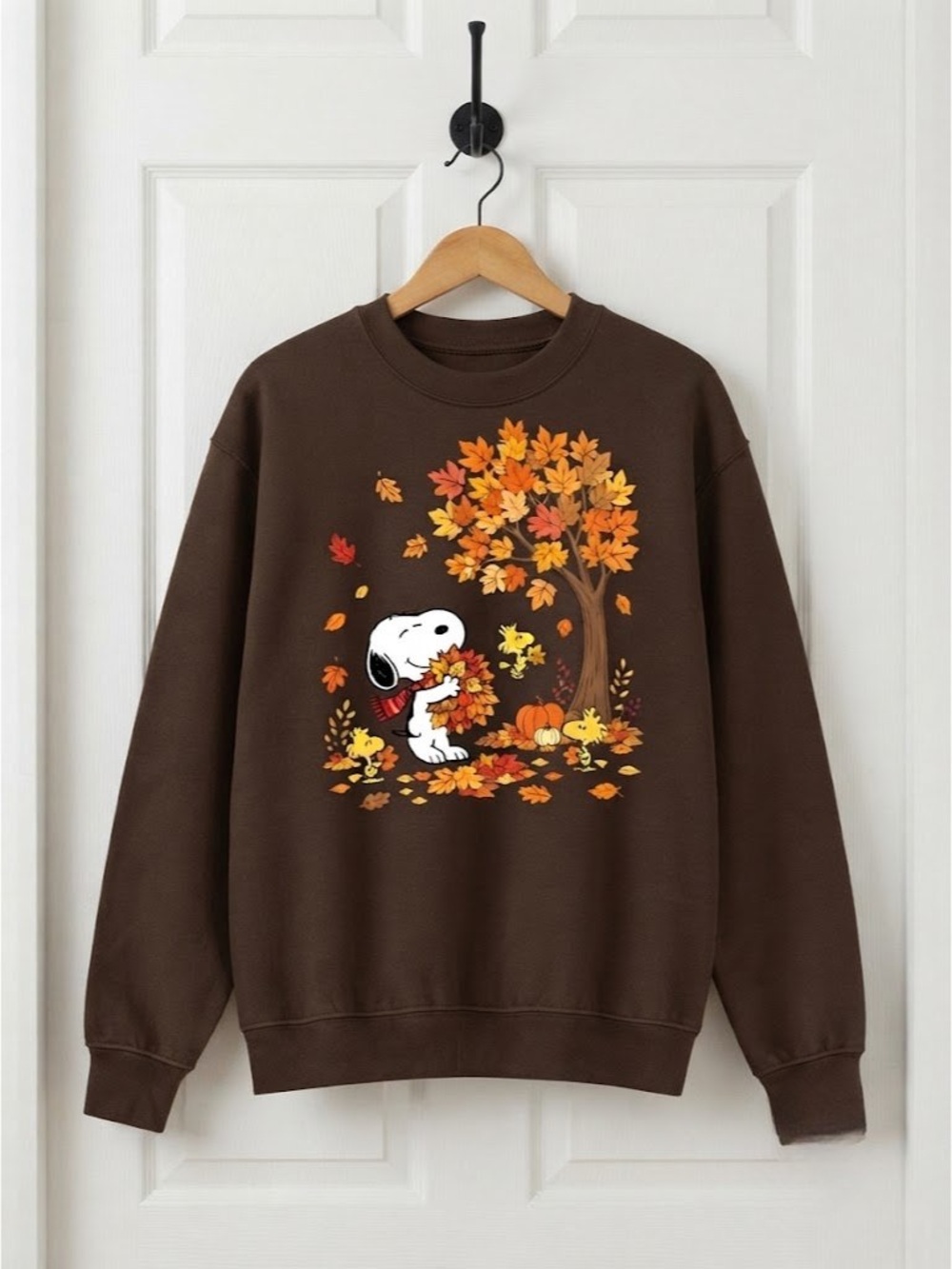 Vintage Brown Snoopy Autumn Leaves Crewneck Sweatshirt
